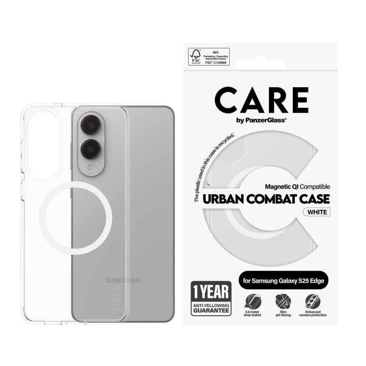 Panzer CARE by PanzerGlass - Flagship Case Transparent Urban Combat m. hvit Qi kompatibel Samsung S25 Edge i gruppen SMARTTELEFON & NETTBRETT / Mobilbeskyttelse / Samsung hos TP E-commerce Nordic AB (D28638)