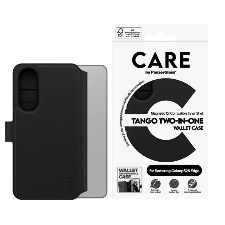 Panzer CARE by PanzerGlass - Tango Two-in-One Wallet-etui med Qi-kompatibel Samsung S25 Edge i gruppen SMARTTELEFON & NETTBRETT / Mobilbeskyttelse / Samsung hos TP E-commerce Nordic AB (D28640)