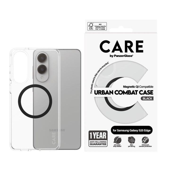 Panzer CARE by PanzerGlass - Flagship Case Transparent Urban Combat m. svart Qi kompatibel Samsung S25 Edge i gruppen SMARTTELEFON & NETTBRETT / Mobilbeskyttelse / Samsung hos TP E-commerce Nordic AB (D28642)