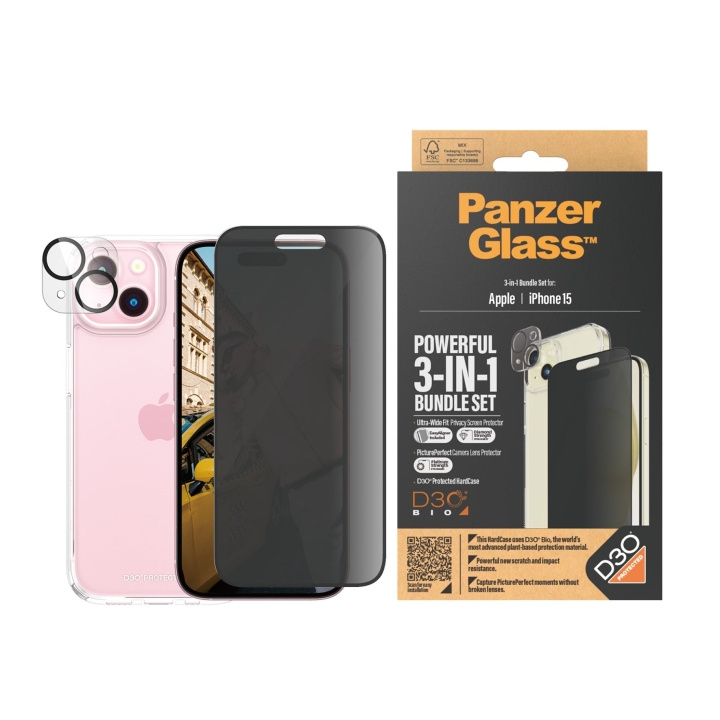 PanzerGlass Apple Iphone 15 Ultra-Wide Fit 3-i-1-pakkesett i gruppen SMARTTELEFON & NETTBRETT / Mobilbeskyttelse / Apple / iPhone 15 hos TP E-commerce Nordic AB (D28895)