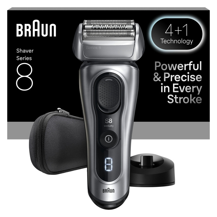 Braun Series 8 elektrisk barbermaskin - SensoAdapt, ladestativ, 8617S - Sølv i gruppen HELSE OG SKJØNNHET / Hår & styling / Barbering og trimming / Barbermaskiner hos TP E-commerce Nordic AB (D28933)