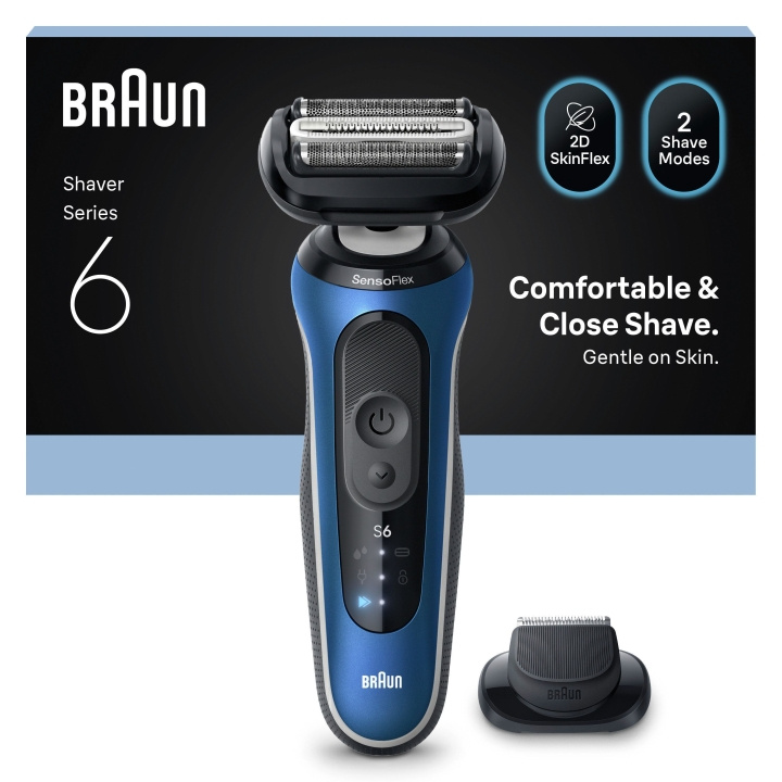 Braun Series 6 elektrisk barbermaskin +1 tilbehør - blå i gruppen HELSE OG SKJØNNHET / Hår & styling / Barbering og trimming / Barbermaskiner hos TP E-commerce Nordic AB (D28936)