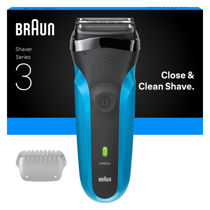 Braun Series 3 elektrisk barbermaskin, våt- og tørrbarbering, 310S - Blå i gruppen HELSE OG SKJØNNHET / Hår & styling / Barbering og trimming / Barbermaskiner hos TP E-commerce Nordic AB (D28944)
