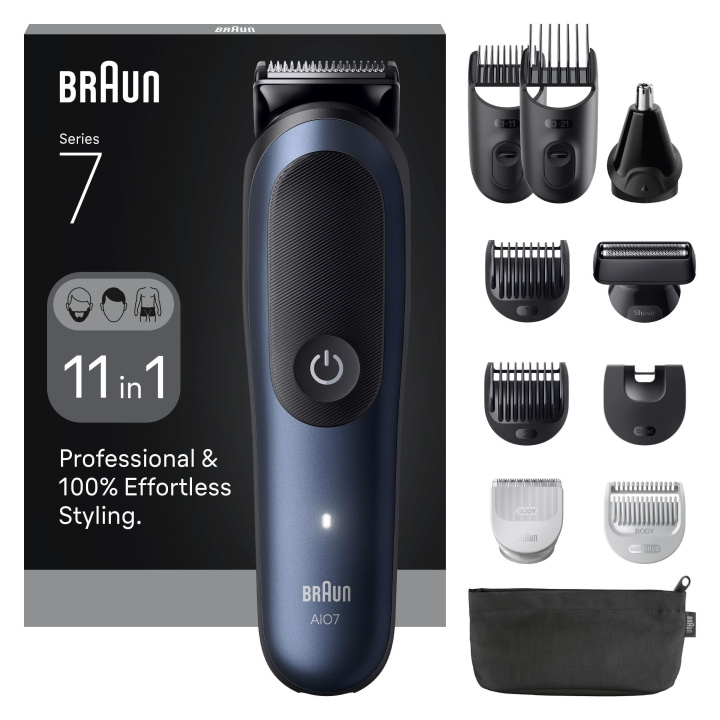 Braun Alt-i-ett Series 7, 11-i-1 stellesett, ProBlade, AutoSense, AIO7540 - Svart / Deep Blue i gruppen HELSE OG SKJØNNHET / Hår & styling / Barbering og trimming / Barbermaskiner hos TP E-commerce Nordic AB (D29025)