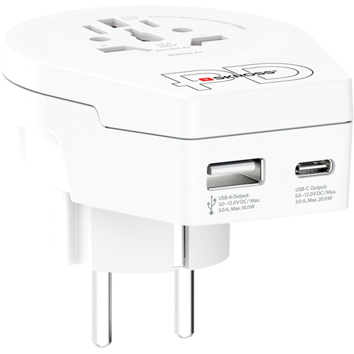 SKROSS Reseadapter Världen till Europa USB-A/USB-C 20W Jordad i gruppen HJEM, HUS OG HAGE / El og belysning / Reiseadaptere hos TP E-commerce Nordic AB (D29487)