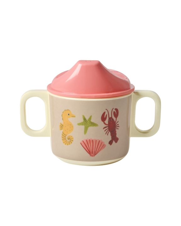 RICE Melaminbeger med 2 håndtak og lokk - Coral Ocean Print - 250 ml i gruppen LEKER, BARN OG BABY / Spise & drikke / Barneserviser hos TP E-commerce Nordic AB (D29804)