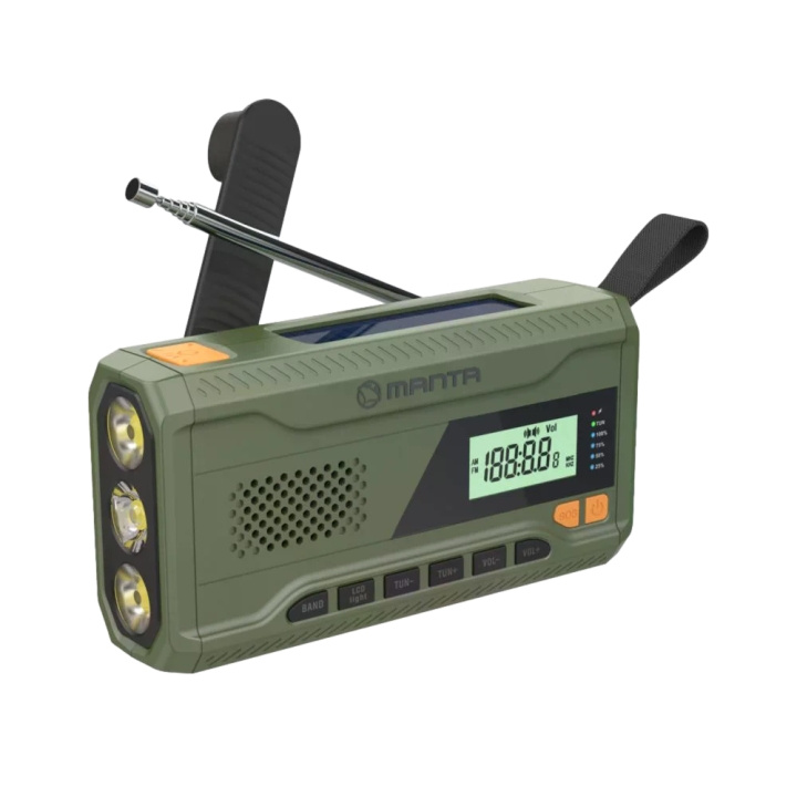Manta Portable Emergency crank FM Radio, Solar Power Bank, Flashlight i gruppen Elektronikk / Lyd & Bilde / Hjemmekino, HiFi og bærbar / Radio & Vekkerklokker / Radio hos TP E-commerce Nordic AB (D30841)