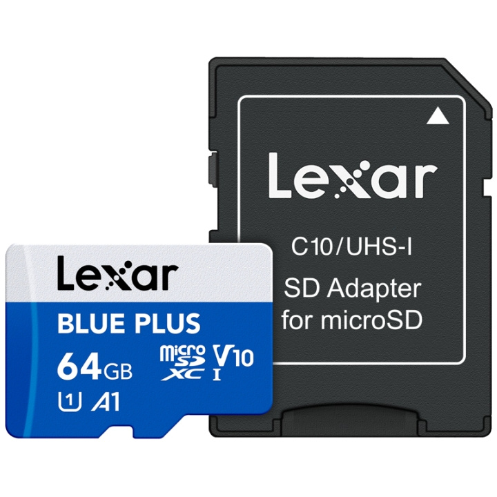 Lexar MicroSDHC Blue Plus UHS-I med SD-adapter 64 GB i gruppen Elektronikk / Lagringsmedia / Minnekort / MicroSD/HC/XC hos TP E-commerce Nordic AB (D31337)
