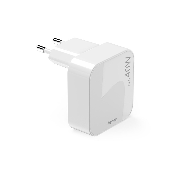 Hama Lader 2xUSB-C GaN PD 40W Rask Sammenleggbar Mini Hvit i gruppen SMARTTELEFON & NETTBRETT / Ladere og Kabler / Vegglader / Vegglader Type C hos TP E-commerce Nordic AB (D31927)