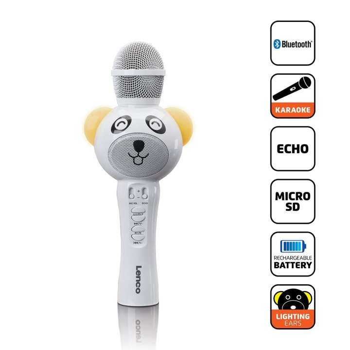 Lenco Karaokemikrofon med Bluetooth® SD-spor belysning AUX-utgang Hvit i gruppen Elektronikk / Lyd & Bilde / Håndholdte mikrofoner hos TP E-commerce Nordic AB (D32142)