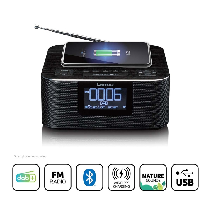 Lenco Stereoklokkeradio med DAB+ FM Bluetooth® trådløs lading i gruppen Elektronikk / Lyd & Bilde / Hjemmekino, HiFi og bærbar / Radio & Vekkerklokker / Klokke Radio hos TP E-commerce Nordic AB (D32178)