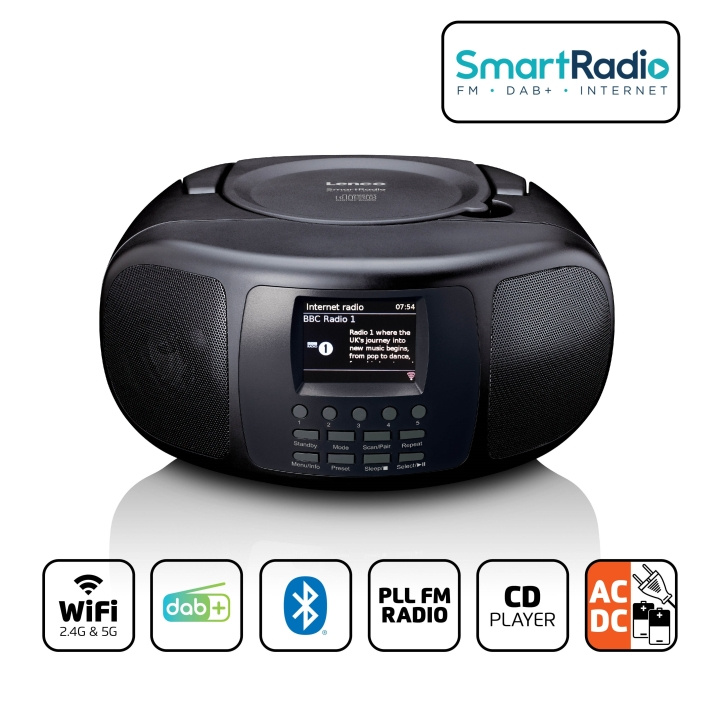 Lenco Bærbar internettradio med DAB+/FM, Bluetooth®, CD-spiller og stor LCD-fargeskjerm Svart i gruppen Elektronikk / Lyd & Bilde / Hjemmekino, HiFi og bærbar / Radio & Vekkerklokker / Radio hos TP E-commerce Nordic AB (D32395)