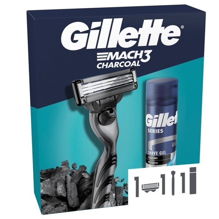 Gillette Giftset Gillette Mach3 Charcoal 2pcs i gruppen HELSE OG SKJØNNHET / Hår & styling / Barbering og trimming / Barberhøvler og tilbehør hos TP E-commerce Nordic AB (D32489)