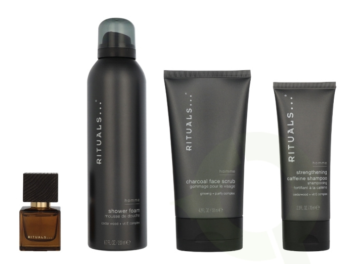 Rituals Homme Medium Giftset 2025 410 ml Charcoal Face Scrub 125ml/Shower Foam 200ml/Strengthening Caffeine Shampoo 70ml/Travel - L\'Essentiel 15 ml i gruppen HELSE OG SKJØNNHET / Gavesett / Gavesett for ham hos TP E-commerce Nordic AB (D32626)
