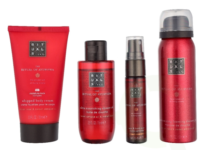 Rituals Ayurveda Small Giftset 215 ml Shower Oil 75ml/Foaming Shower Gel 50ml/Hair & Body Mist 20ml/Body Cream 70ml i gruppen HELSE OG SKJØNNHET / Gavesett / Gavesett for henne hos TP E-commerce Nordic AB (D32808)