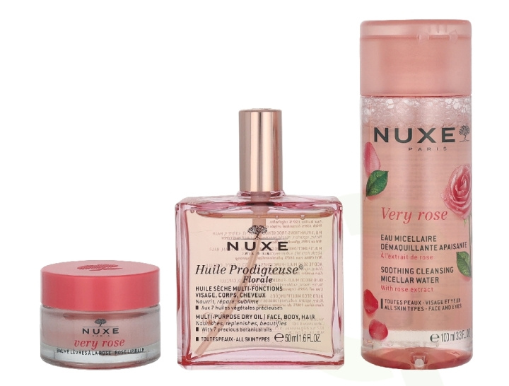 Nuxe Pink Fever Giftset 165 ml Huile Prodigieuse Florale 50ml/Micellar Water 100ml/Lip Balm 15g i gruppen HELSE OG SKJØNNHET / Gavesett / Gavesett for henne hos TP E-commerce Nordic AB (D32928)