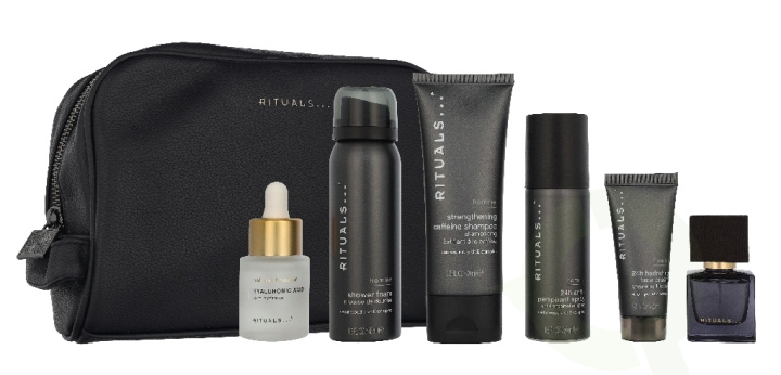 Rituals Homme Giftset 225 ml Roi d’Orient 15 ml/Homme Shower Foam 50ml/Homme 24h Anti-Perspirant Spray 50ml/Namaste Hyaluronic Acid Natural Booster 20 ml/Homme 24h Hydrating Face Cream 20ml/Homme Strengthening Caffeine Shampoo 70ml/Homme Toiletry Bag i gruppen HELSE OG SKJØNNHET / Duft og parfyme / Parfyme / Parfyme for han hos TP E-commerce Nordic AB (D32942)
