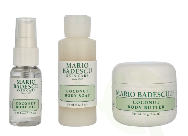 Mario Badescu Coconut Body Travel Trio Set 135 ml Hydrating Shower Gel 59ml/Intense Hydrating Body Butter 56g/Nourishing Body Oil Spray 20ml i gruppen HELSE OG SKJØNNHET / Gavesett / Gavesett for henne hos TP E-commerce Nordic AB (D33046)