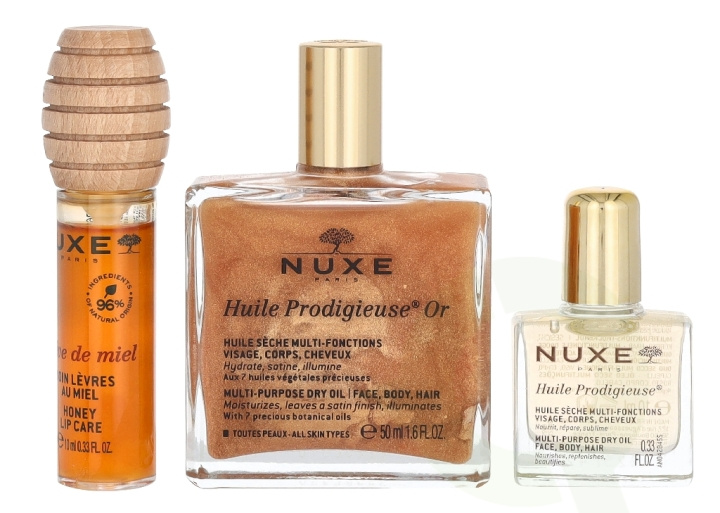 Nuxe The Infinite Glow Giftset 70 ml Huile Prodigieuse 50ml/Huile Prodigieuse 10ml/Reve De Miel Lip Honey 10ml i gruppen HELSE OG SKJØNNHET / Gavesett / Gavesett for henne hos TP E-commerce Nordic AB (D33326)
