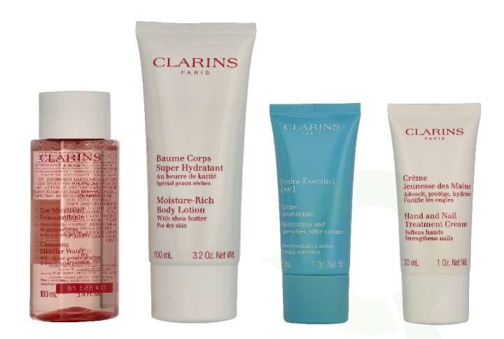 Clarins Head-To-Toe Moisturizing Essentials Set 228 ml Lotion 100ml/ Cream 30ml/Cleanser 50ml/Balm 15ml/Cream 30ml/Gel 3ml/Bag i gruppen HELSE OG SKJØNNHET / Hudpleie / Ansikt hos TP E-commerce Nordic AB (D33427)