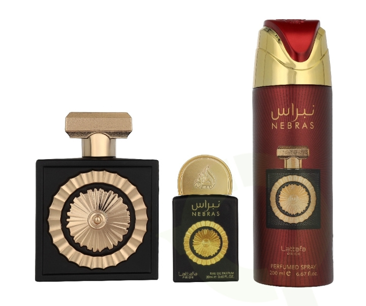 Lattafa Pride Nebras Giftset 320 ml Edp Spray 100ml/Edp Spray 20ml/Deo Spray 200ml i gruppen HELSE OG SKJØNNHET / Gavesett / Gavesett for henne hos TP E-commerce Nordic AB (D33532)