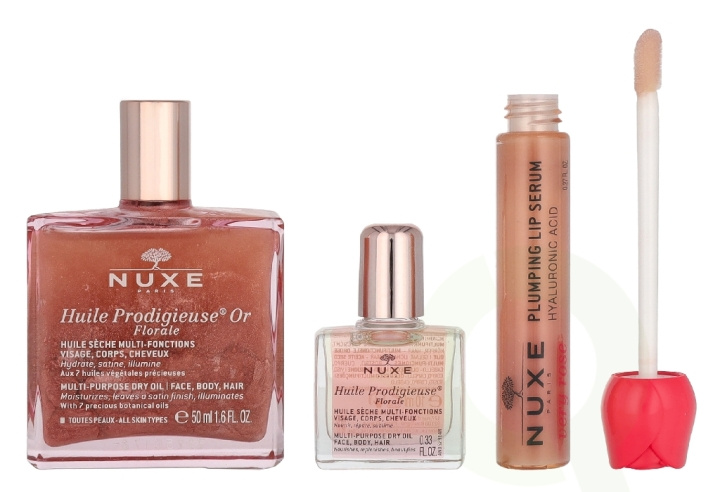 Nuxe Glow Huile Prodigieuse Floral 68 ml Oil 50ml / Oil10ml / Plumping Lip Serum 8ml i gruppen HELSE OG SKJØNNHET / Gavesett / Gavesett for henne hos TP E-commerce Nordic AB (D33539)