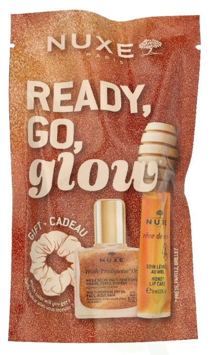 Nuxe Ready, Go, Glow Honey Set 20 ml Lip Treatment 10ml/Dry Oil 10ml/Scrunchie i gruppen HELSE OG SKJØNNHET / Gavesett / Gavesett for henne hos TP E-commerce Nordic AB (D33688)