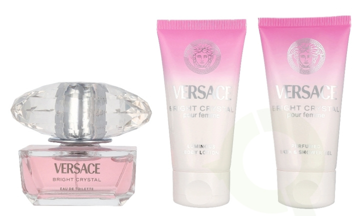 Versace Bright Crystal Giftset 150 ml Edt Spray 50ml/Bath & Shower Gel 50ml/Body Lotion 50ml i gruppen HELSE OG SKJØNNHET / Duft og parfyme / Parfyme / Parfyme for henne hos TP E-commerce Nordic AB (D33835)