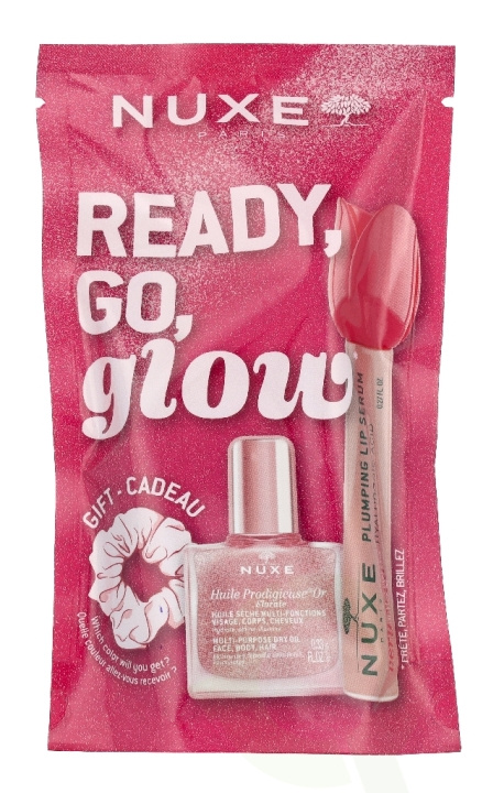 Nuxe Ready, Go, Glow Pink Set 18 ml Lip Volume Serum 8ml/Dry Oil 10ml/Scrunchie i gruppen HELSE OG SKJØNNHET / Gavesett / Gavesett for henne hos TP E-commerce Nordic AB (D33985)