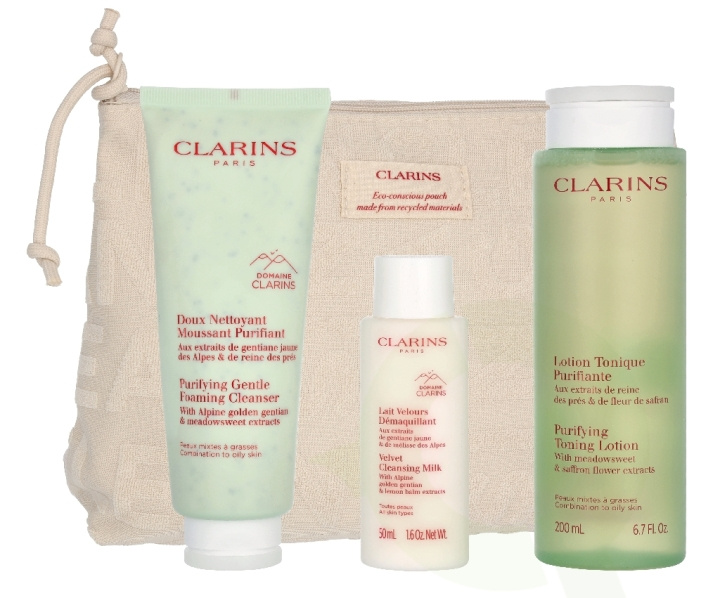 Clarins Cleansing Combination Set 375 ml Foaming Cleanser 125ml/Lotion 200ml/Milk 50ml/Purse i gruppen HELSE OG SKJØNNHET / Hudpleie / Ansikt / Rengjøring hos TP E-commerce Nordic AB (D34120)