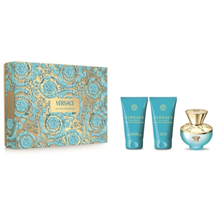 Versace Giftset Versace Dylan Turquoise Pour Femme Edt 50ml + Body Lotion 50ml + Shower Gel 50ml i gruppen HELSE OG SKJØNNHET / Gavesett / Gavesett for henne hos TP E-commerce Nordic AB (D34270)
