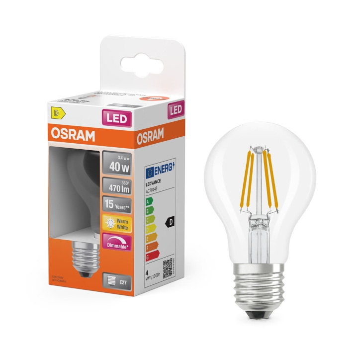 Osram Lyspære LED Retrofit Classic A Dim 3,4W 827 Clear E27 i gruppen Elektronikk / Lys / LED-lys hos TP E-commerce Nordic AB (D34610)