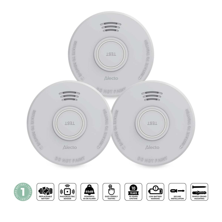 Alecto Frittstående røykvarsler med 1 års batteri 3 stk i gruppen HJEM, HUS OG HAGE / Alarm, Sikkerhet og overvåking / Brann, røyk, gass / Brannvarslere hos TP E-commerce Nordic AB (D34875)