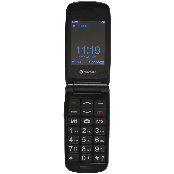 Denver Knapptelefon 4G SOS-knapp Radio Flip-design Svart i gruppen SMARTTELEFON & NETTBRETT / Mobiltelefoner & smartphones hos TP E-commerce Nordic AB (D35017)