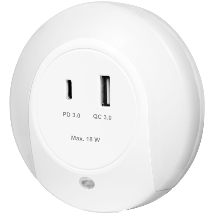 LogiLink Nattlampa LED skymningssensor Laddare 18W PD QC i gruppen Elektronikk / Lys / Nattlamper hos TP E-commerce Nordic AB (D35837)