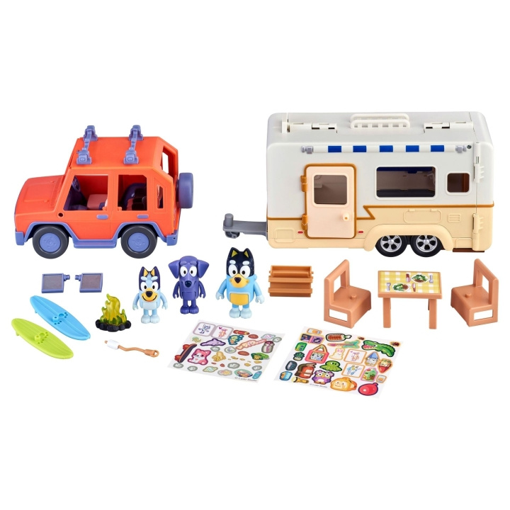 Bluey – Leksett med familie-4WD og campingvogn (90130) i gruppen LEKER, BARN OG BABY / Leker / Lekebiler hos TP E-commerce Nordic AB (D37270)