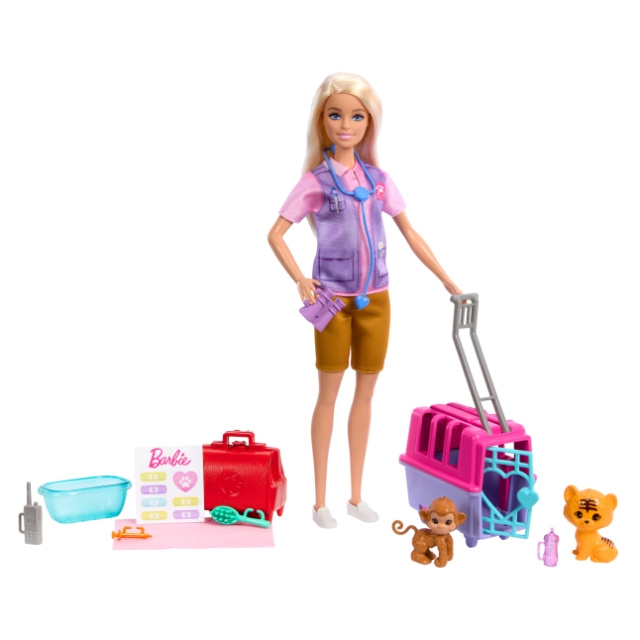 Barbie Dyreredning og -pleie – Lekesett med blond dukke, 2 dyrefigurer og tilbehør (HRG50) i gruppen LEKER, BARN OG BABY / Leker / Figurer, miniatyrer og tilbehør hos TP E-commerce Nordic AB (D37273)