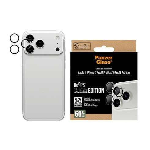 PanzerGlass Hoops gjennomsiktig kameralinsbeskyttelse til iPhone 17 Pro – iPhone 17 Pro Max – iPhone 16 Pro – 16 Pro Max – gjennomsiktig i gruppen SMARTTELEFON & NETTBRETT / Mobilbeskyttelse / Apple / iPhone 17 hos TP E-commerce Nordic AB (D38232)