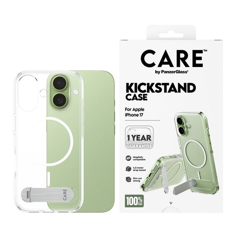 PanzerGlass CARE Feature Case Transparent med støtteben og MagSafe – iPhone 17 i gruppen SMARTTELEFON & NETTBRETT / Mobilbeskyttelse / Apple / iPhone 17 hos TP E-commerce Nordic AB (D38291)