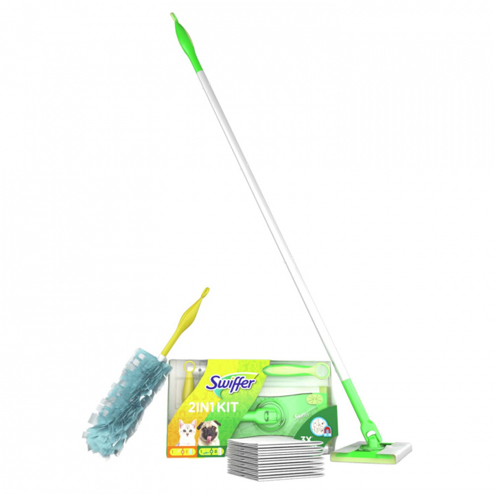 Swiffer Startkit 1 Rengöringsmopp + 8st torra refillgolvdukar &1st dammvippa + 1st dammvipperefill i gruppen HJEM, HUS OG HAGE / Rengjøringsprodukter / Støvsugere og tilbehør / Gulvstøvsugere hos TP E-commerce Nordic AB (D40684)