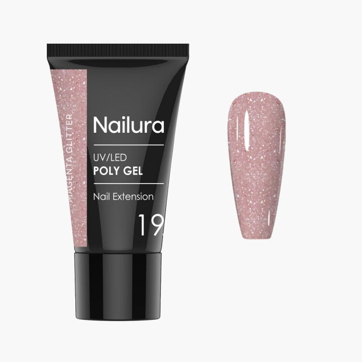 Nailura Poly Gel 19 – Magenta Glitter – 30 ml i gruppen HELSE OG SKJØNNHET / Manikyr/pedikyr / Neglelakk hos TP E-commerce Nordic AB (D41327)