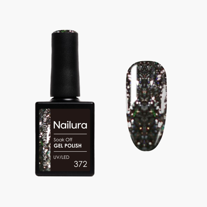 Nailura Gel Polish 372 – Black Silver Glitter – 10 ml i gruppen HELSE OG SKJØNNHET / Manikyr/pedikyr / Neglelakk hos TP E-commerce Nordic AB (D41598)