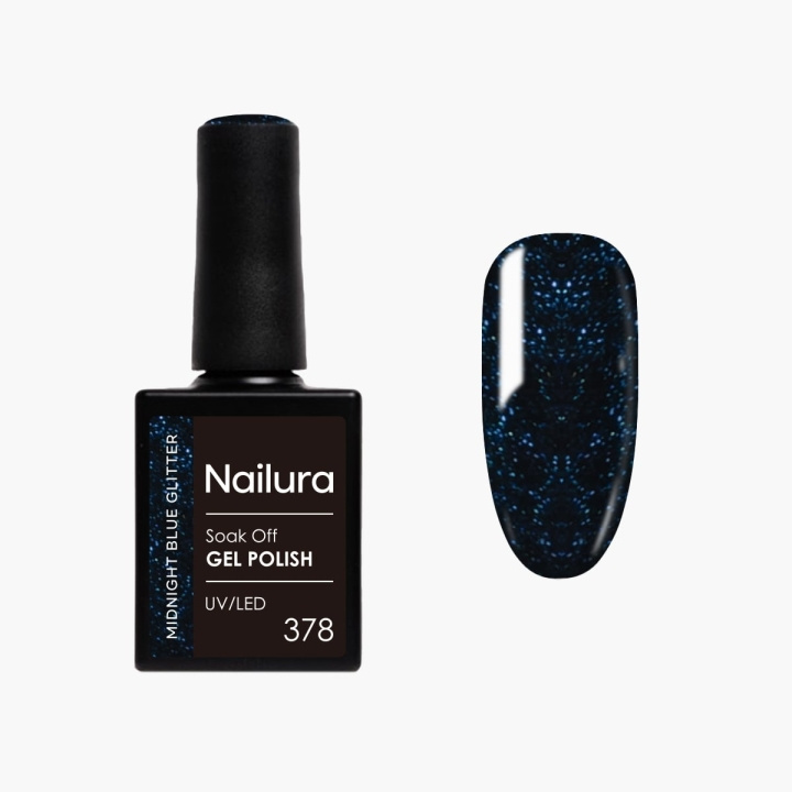 Nailura Gelpolish 378 – Midnight Blue Glitter – 10 ml i gruppen HELSE OG SKJØNNHET / Manikyr/pedikyr / Neglelakk hos TP E-commerce Nordic AB (D41602)