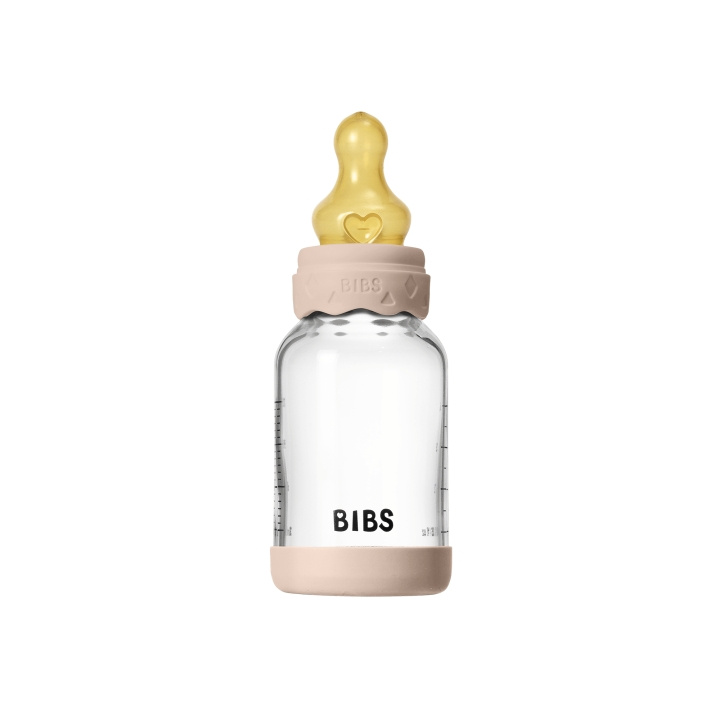 BIBS Glass Boheme babyflaske, rund, med latex - Blush - 120 ml i gruppen LEKER, BARN OG BABY / Babyprodukter / Smokker & Tannringer hos TP E-commerce Nordic AB (D42248)