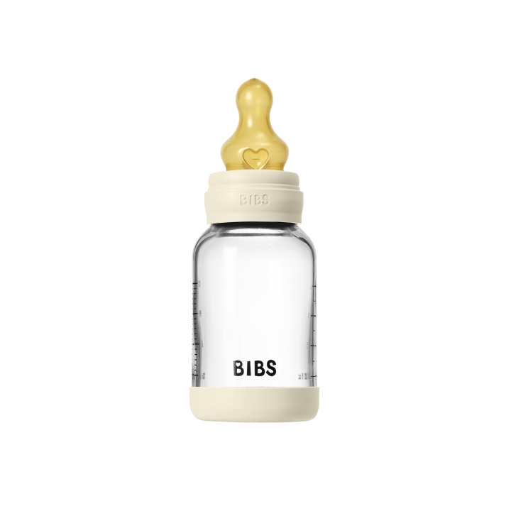 BIBS Rund glassflaske med latex-småstrøm – elfenben – 120 ml i gruppen LEKER, BARN OG BABY / Spise & drikke / Tåteflasker & tilbehør hos TP E-commerce Nordic AB (D42588)