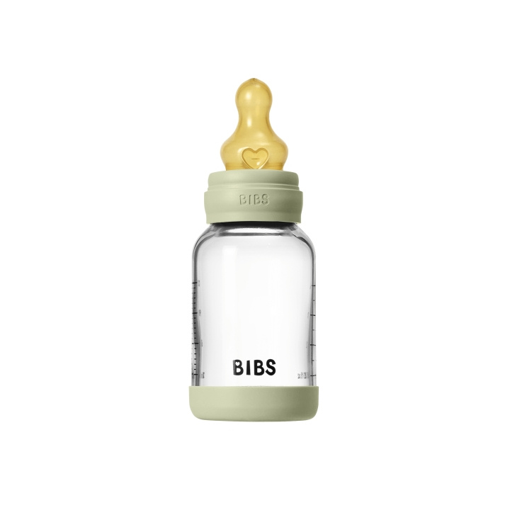 BIBS Rund glassflaske med latex-småstrøm – salvie – 120 ml i gruppen LEKER, BARN OG BABY / Spise & drikke / Tåteflasker & tilbehør hos TP E-commerce Nordic AB (D42637)