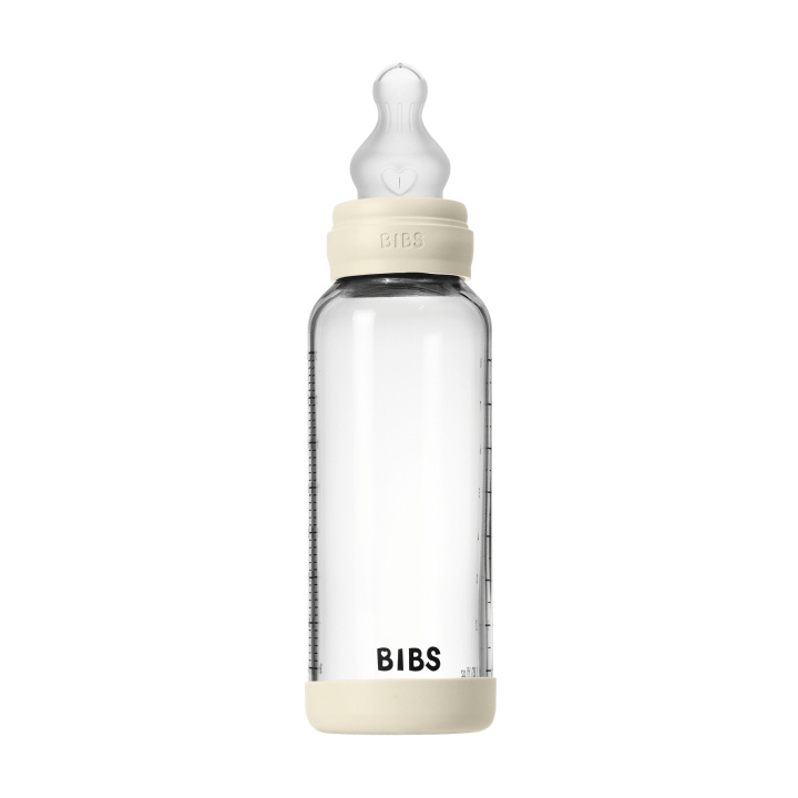 BIBS Glassflaske, rund, silikon, middels strømning – elfenben – 240 ml i gruppen LEKER, BARN OG BABY / Spise & drikke hos TP E-commerce Nordic AB (D42638)