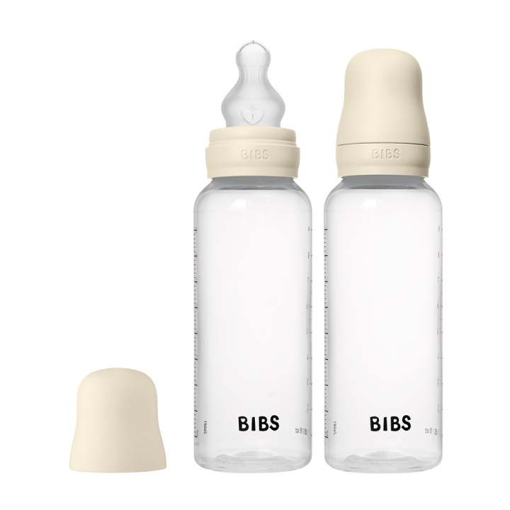 BIBS Babyflaske, rund silikon, 2-pakning, middels strømning – elfenben – 270 ml i gruppen LEKER, BARN OG BABY / Babyprodukter / Smokker & Tannringer hos TP E-commerce Nordic AB (D42640)