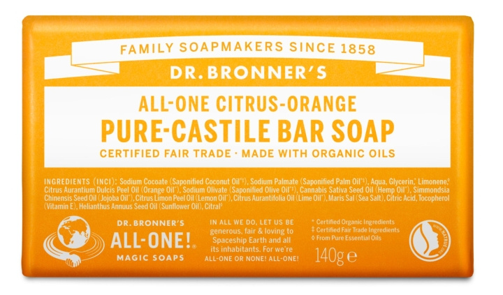 Dr. Bronner\'s Dr. Bronner\'s – Sæbeblokk med sitrus- og appelsinduft, 140 g i gruppen HELSE OG SKJØNNHET / Hudpleie / Kroppspleie / Duftsåpe hos TP E-commerce Nordic AB (D43099)