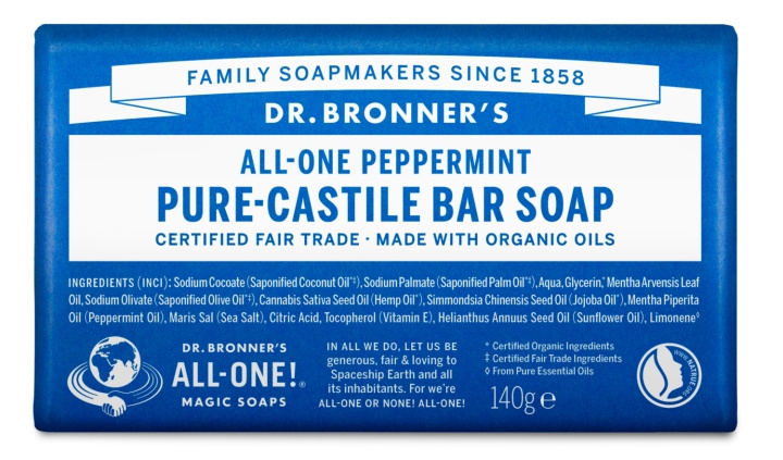Dr. Bronner\'s Dr. Bronner\'s – Såpestykke med peppermynte 140 g i gruppen HELSE OG SKJØNNHET / Hudpleie / Kroppspleie / Duftsåpe hos TP E-commerce Nordic AB (D43100)
